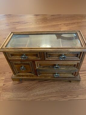Vintage Wooden Dresser Style Jewelry Box Lift Top Japan 14x6x9